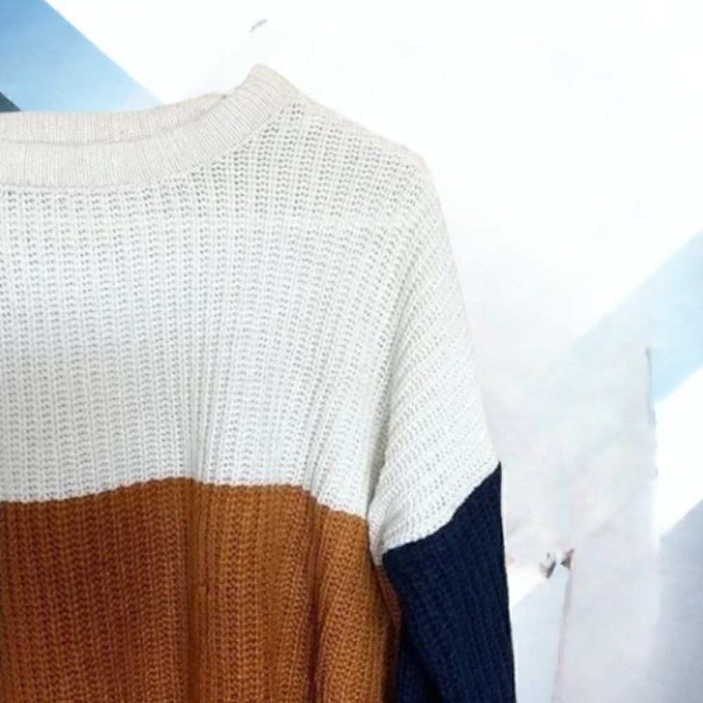 Say What? Color Block Chunky Knit Pull Over Sweater Size Medium - Picture 2 of 7